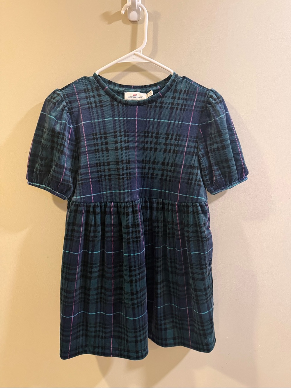 Vineyard Vines Teal and Navy Plaid Short Sleeve Dress
